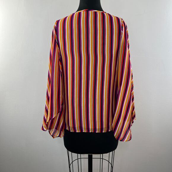 TRINA TURK Los Angeles Blouse Multi Stripe Printed Rayon Rib V-Neck Size S Small - Picture 7 of 9